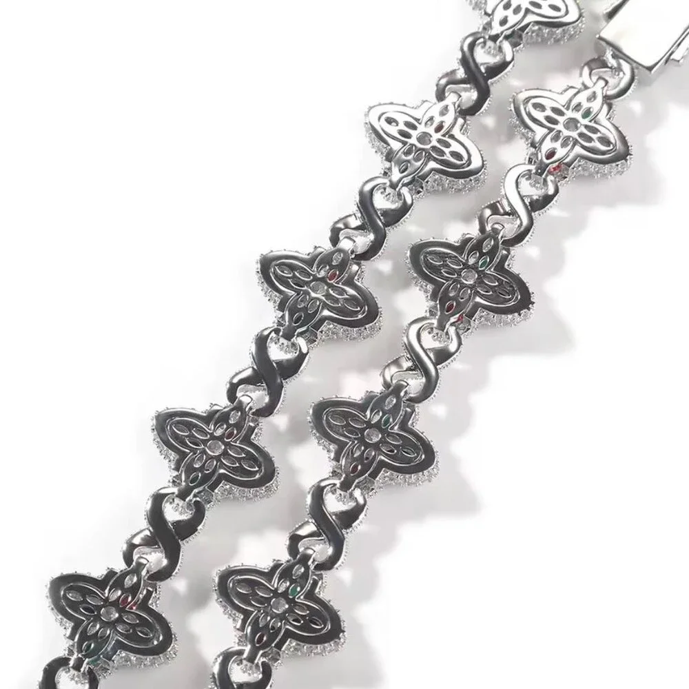 Silver Men Clover Chain Necklace 20inch